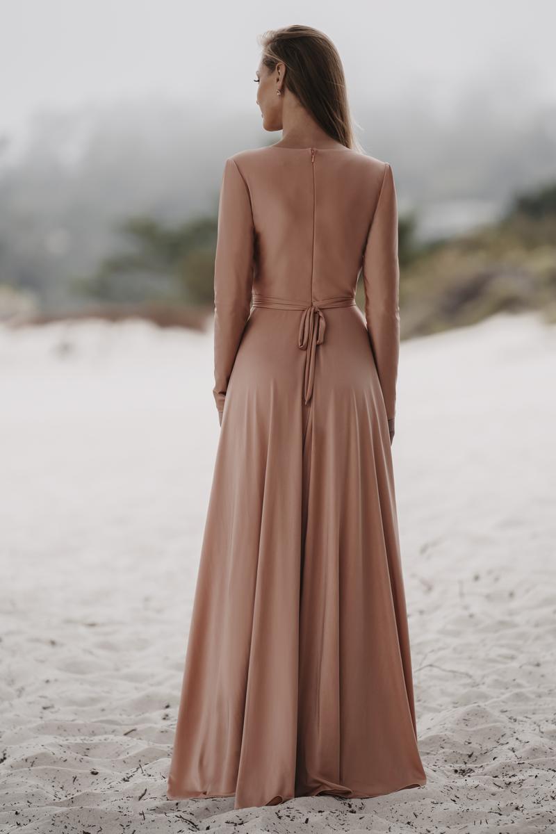 brown long sleeve bridesmaid dresses Long Sleeve Velvet Bridesmaid Dresses V-Neck