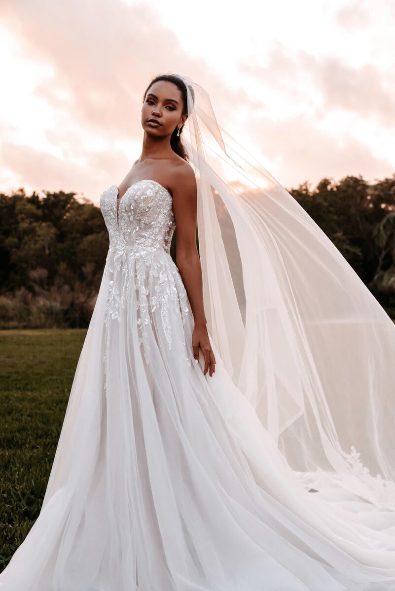 Allure Style #9703 Sleeveless Tulle Ball Gown Wedding Dress with Low Back  and Illusion Train | Allure bridal, Allure bridal gowns, Bridal gowns