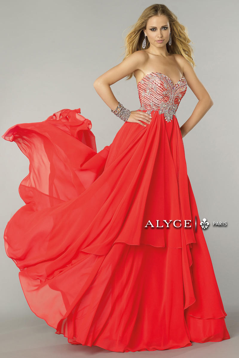 open lace back dress Strapless Long Bow-Front Prom Dress with Sweep Train Cherry Red / 10 main image 0
