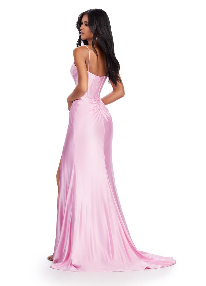 ice pink prom dress Ava Presley 40057 Size 2 Ice Pink Long Metallic Sheer Corset Prom Dress Mirror Pageant Gown Slit Ruched Gown