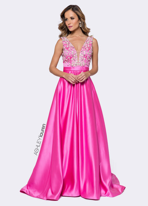 Pearl Beaded V-Neck Ball Gown