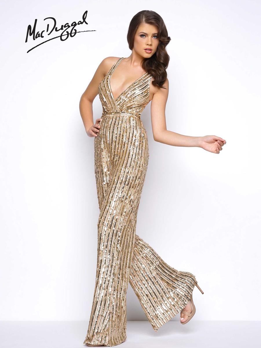 mac duggal jumpsuit with train