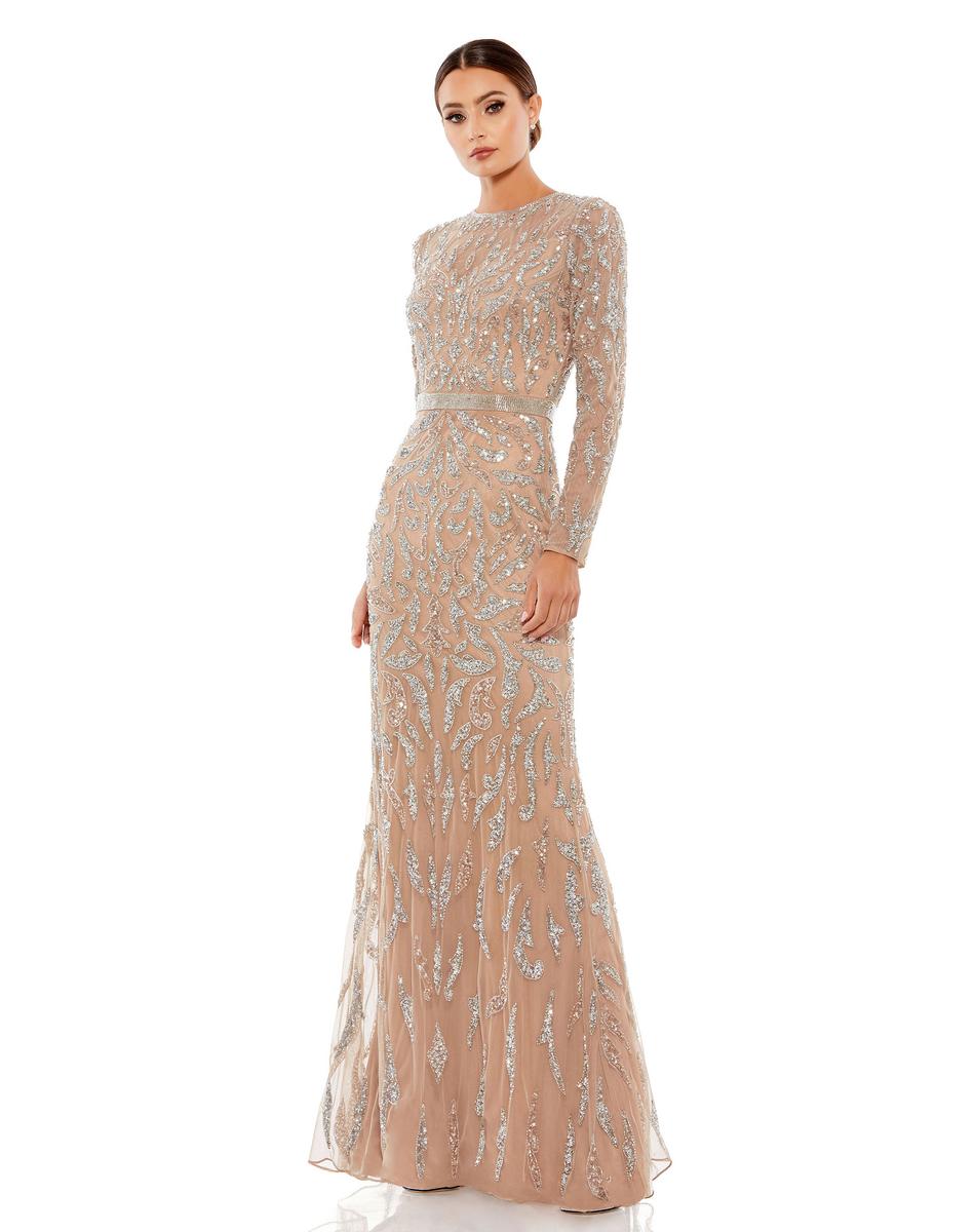 Mac Duggal Floral Embroidered Lace Sequin Embellished V-Neck Illusion Long  Sleeve Gown | Dillard's