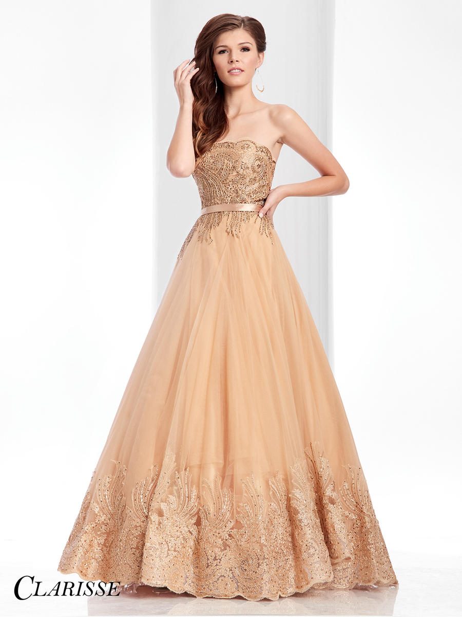 clarisse gold prom dress Clarisse -810831 V-Neck Sequin Floral Prom Dress, ROSE GOLD