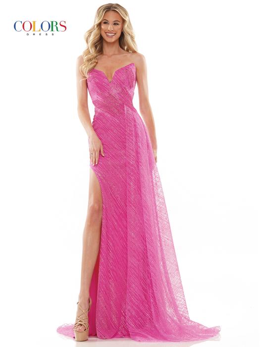 Colors Dress - Glitter Mesh High Slit Corset Back Gown