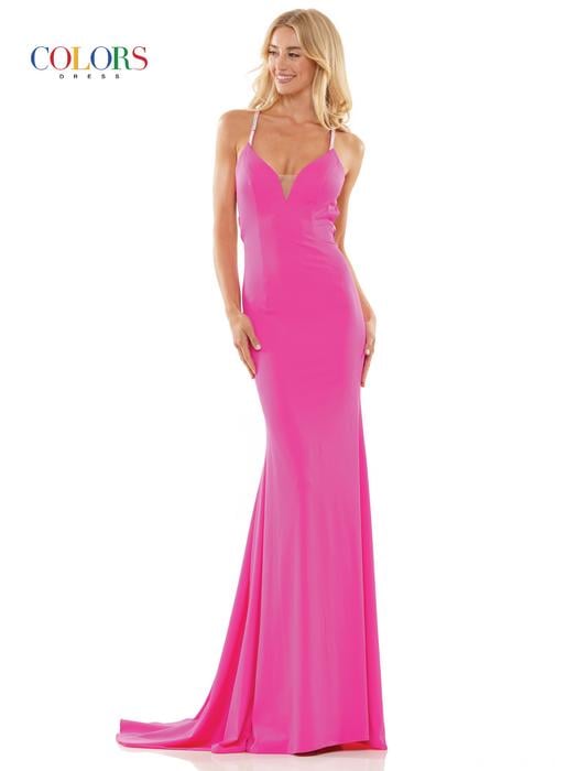 Colors Dress - Rhinestone Strap Open Back Gown 2974
