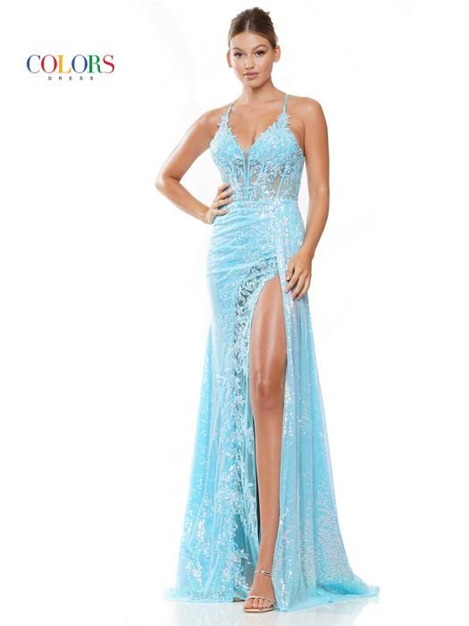 Colors Dress - Sequin Embroidered High Slit Gown 3110