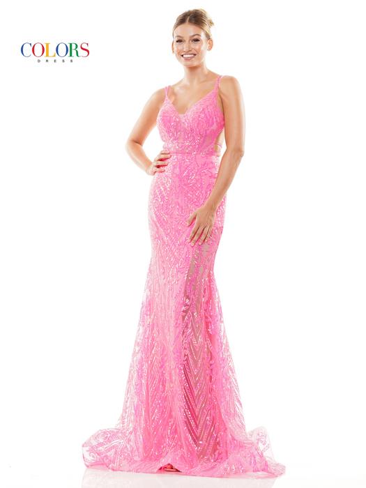 Colors Dress - Sequin Illusion Slit Gown 3117
