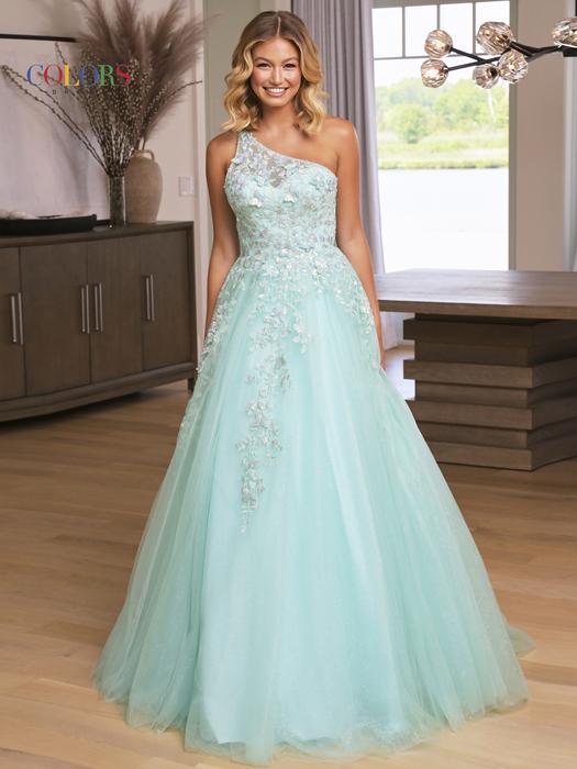 Colors Dress - One Shoulder Tulle Embroidered Gown 3217