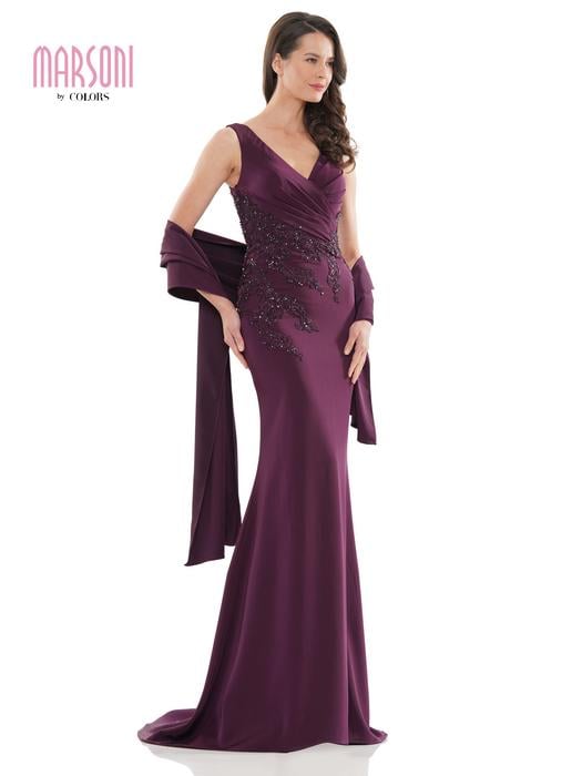 MARSONI - Jersey Gown V-Neckline Beaded Waist MV1147