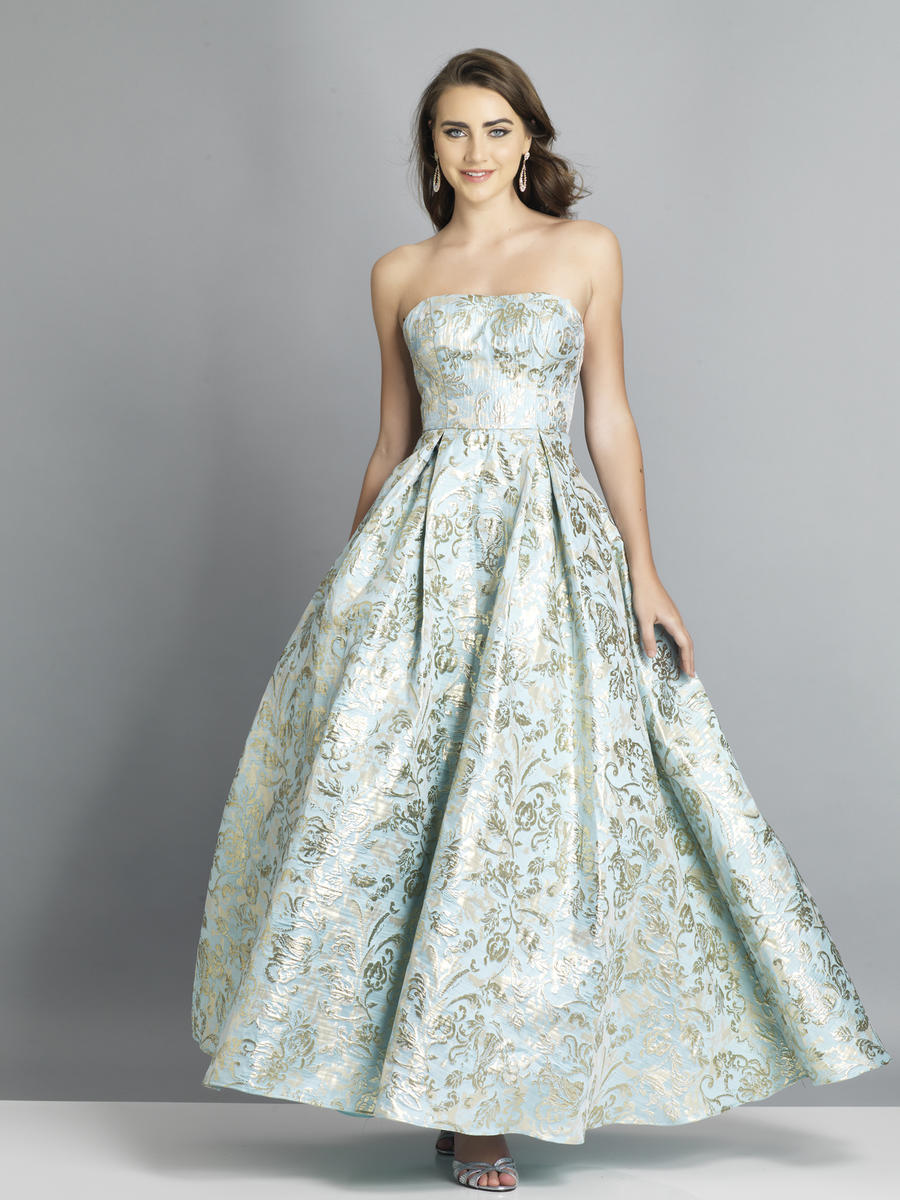 Mikael - LILIANA - Long evening brocade dress with shining solid color top