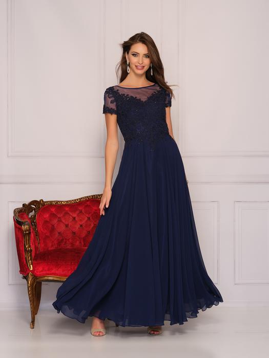 Dave and Johnny - Short SLeeve Embroidered Chiffon Gown