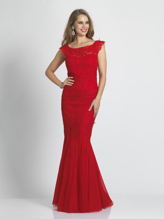 Dave and Johnny - Embroidered Tulle Cap Sleeve Gown
