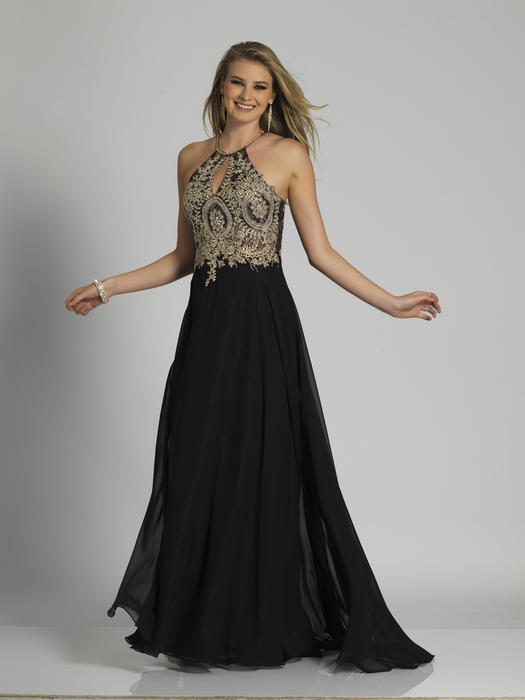 Dave and Johnny - Embroidered Chiffon Halter Neck Gown