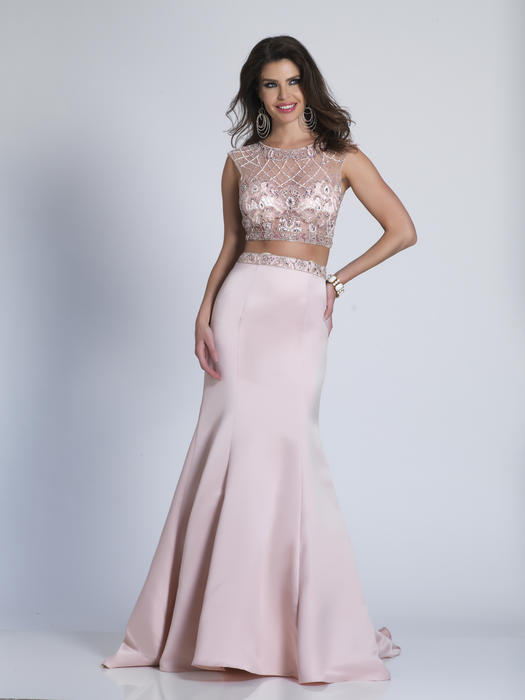 Dave and Johnny - Beaded Satin Two-Piece Illusion Gown N/A 3432