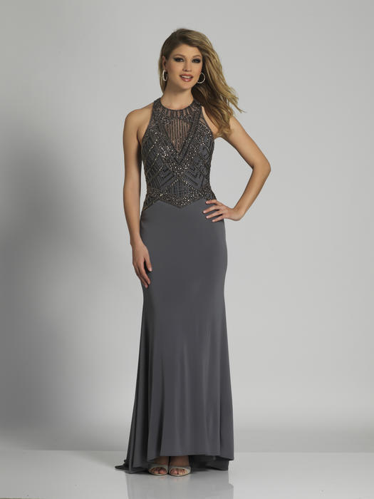 Dave and Johnny - Beaded Chiffon High Neck Racerback Gown A6280