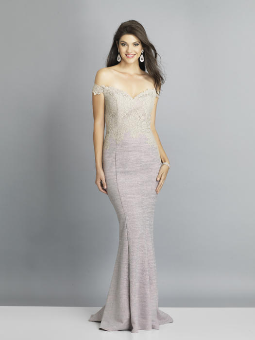 Dave and Johnny - Metallic Off-the-Shoulder Embroidered Bodice Gown