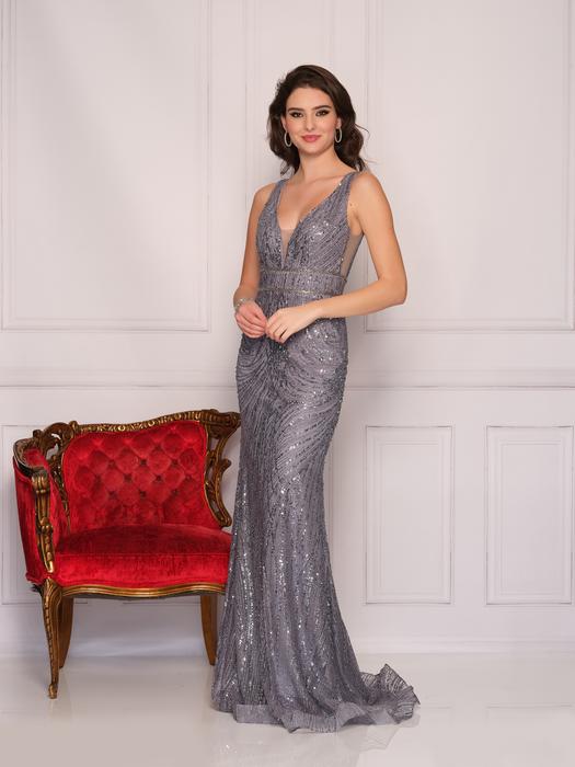 Dave and Johnny - Glitter Fitted Gown Deep V-Neckline A9754