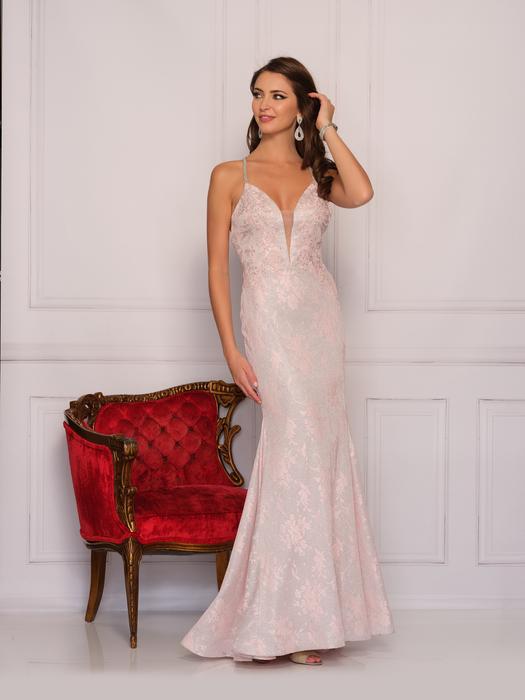 Dave and Johnny - Embroidered Lace Gown Deep V-Neckline