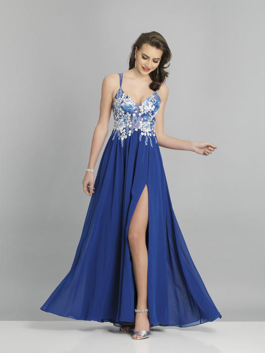 Dave and Johnny - Chiffon Embroidered High Slit Gown A7628