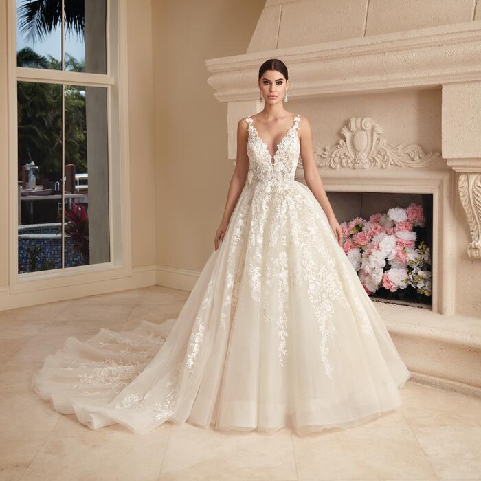 Demetrios Bridal - Lace V-Neck Bridal Ball Gown