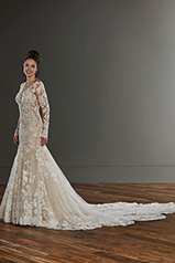 1119 Ivory Lace And Tulle Over Honey Gown With Java Tul front