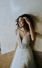 7328 (IVRM-PL)Ivory Tulle Over Rum Gown With Porcelain  detail
