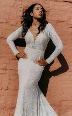 LE1113 Ivory Lace Over Mocha Gown With Porcelain Tulle Pl detail