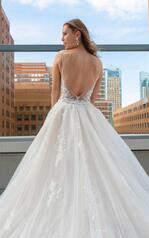LE1125 Ivory Lace And Tulle Over Mocha Gown With Porcelai detail