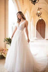 6752 White Gown With Java Tulle Plunge front
