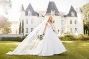 6758 White Gown/Porcelain Tulle Plunge front
