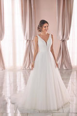 6964 White Gown With Java Tulle Plunge front