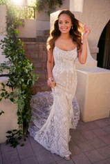 7130 Ivory Lace Over Latte Gown front