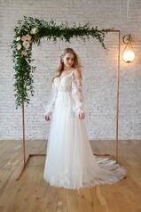 7294 (WH-WH) White Gown with White Tulle Plunge front