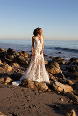 7325 (ivmo-mo) Ivory Lace And Tulle Over Mocha Gown Wit front