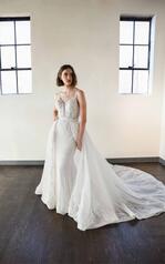 LE1125 Ivory Lace And Tulle Over Mocha Gown With Porcelai front