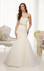 D1541 Ivory Gown with Ivory Accents and Latte Sash front