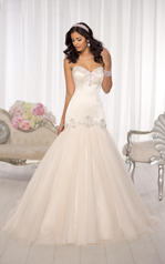 D1571 Oyster Dolce Satin Bodice with Stone Tulle Skirt front