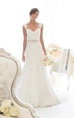 D1617 White Lace over White Dolce Satin with Bisque Sash front
