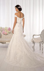 D1617 White Lace over White Dolce Satin with Bisque Sash back