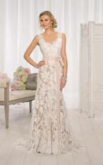 D1639DM Ivory Lace over Ivory Satin with Topaz Sash front