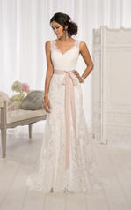 D1639ZZ Ivory Lace over Ivory Satin with Topaz Sash front