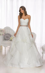 D1672PN Ivory Gown with Malt Sash front