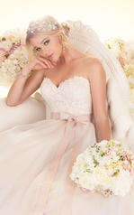 D1702 Ivory Soft Organza over Ivory Gown with Topaz Sash detail
