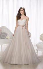 D1702 Ivory Soft Organza over Ivory Gown with Malt Sash front