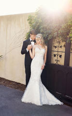 D1869 Silver Lace and Ivory Tulle over French Gray Satin front