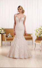 D2162 Ivory Lace and Regency Organza over Almond Gown front