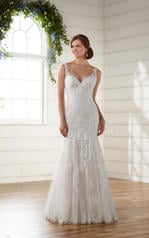 D2208 White Lace Over White Gown With Java Tulle Illusio front