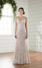 D2362 Ivory Lace and Tulle over Ivory Gown with Porcelai front