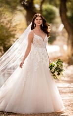 D2363 Ivory and Moscato Tulle over Moscato Gown with Ivo front